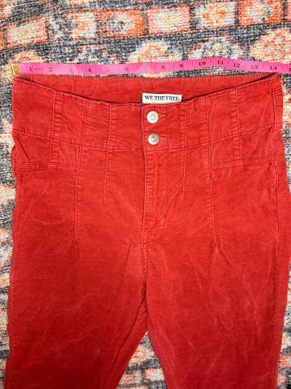 Free People We The Free Jayde Cord High Rise Flare Jeans in Red Size 28 - Picture 13 of 16